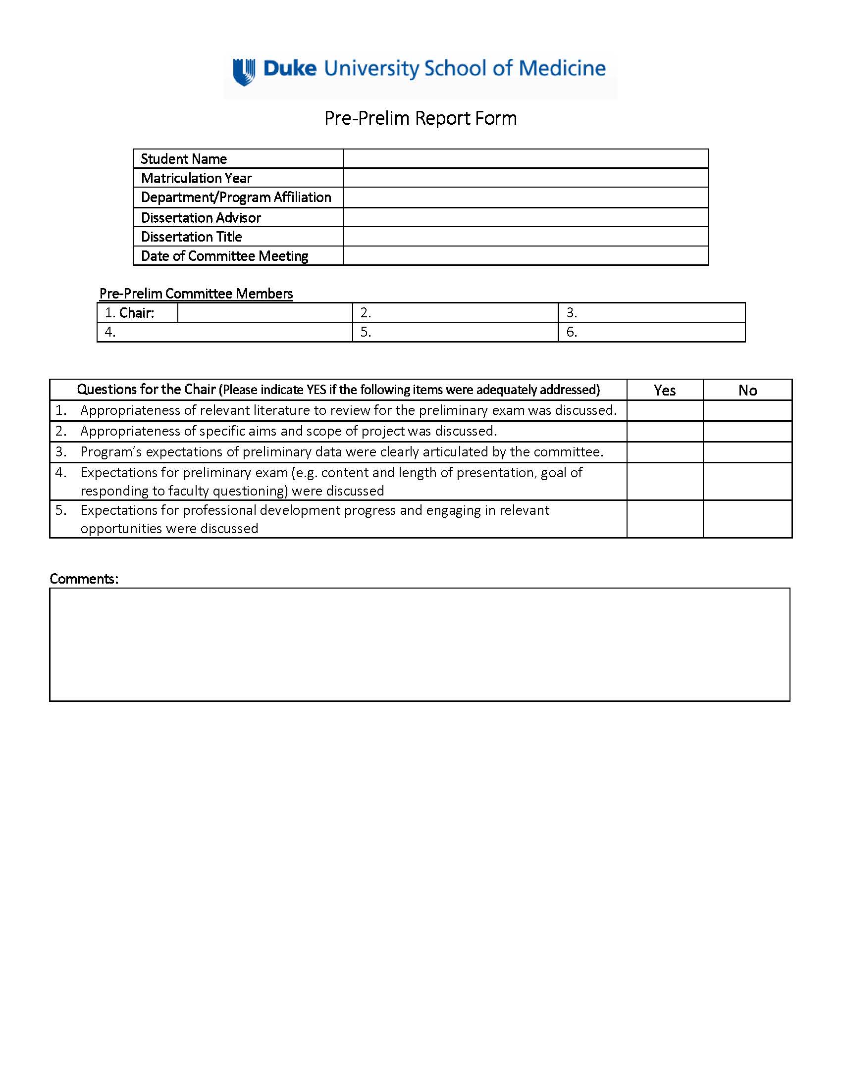 Pre-prelim Evaluation Form